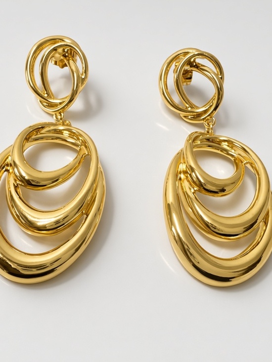 chinatown market Jewelry - Gold Tone Interlocking Oval Drop Earrings – Modern Statement Dangles